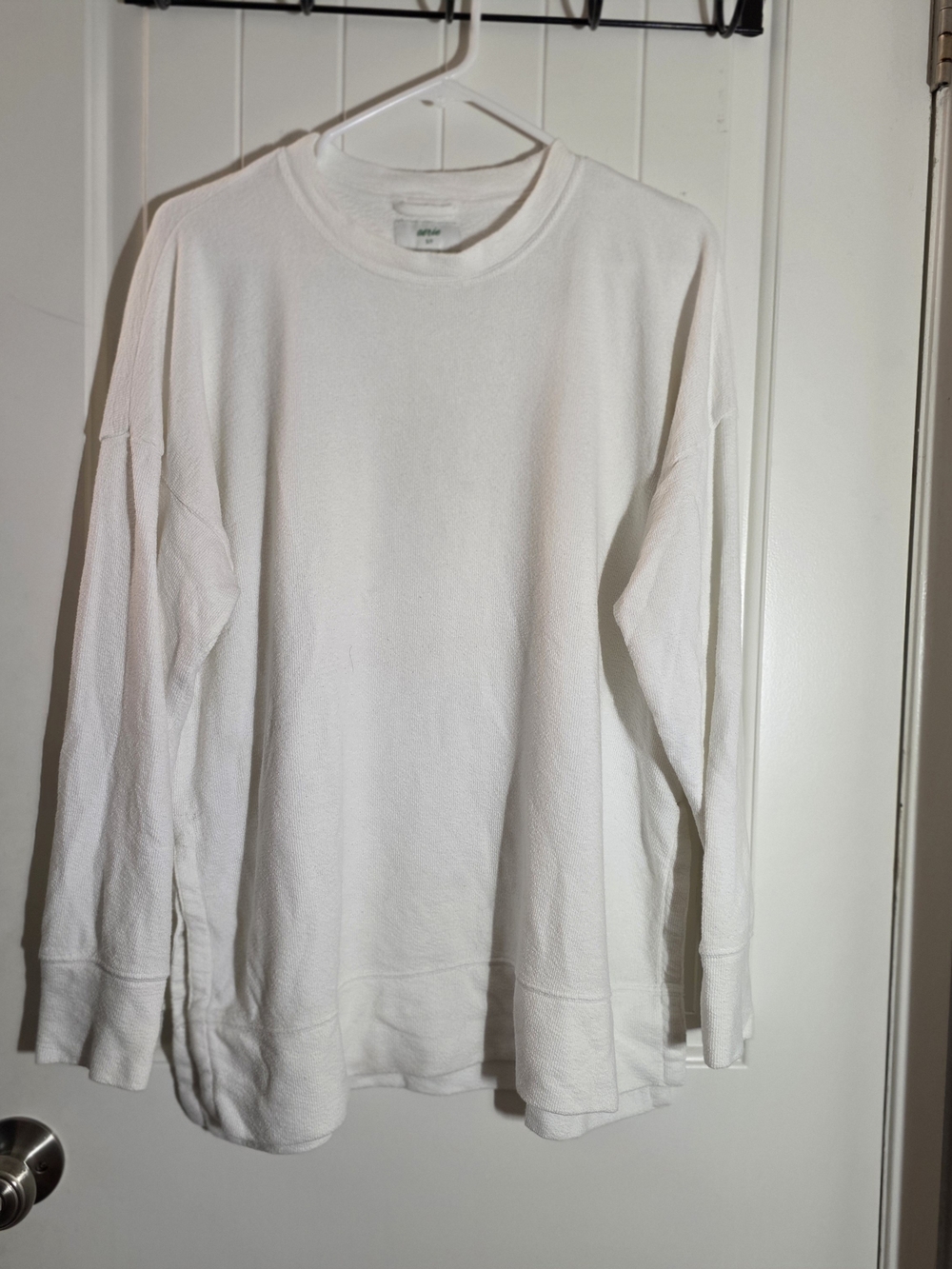 aerie White Crewneck Long-Sleeve Sweater